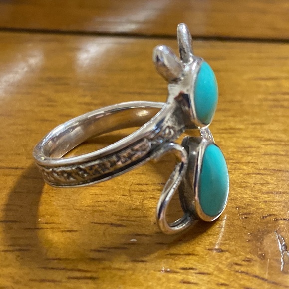 Turquoise Sterling Silver Cat Ring size 8 - Picture 3 of 4